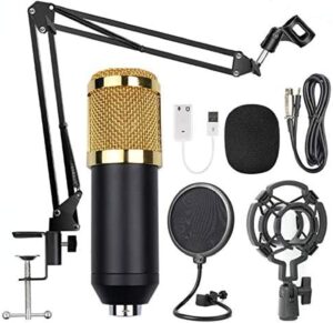Professional Condenser Microphone - Podcast Mic Set Condenser Microphone With Rechargeable Auxiliary Background For Karaoke Singing, Youtube Recording Mic Set For Youtube | Mic Kit