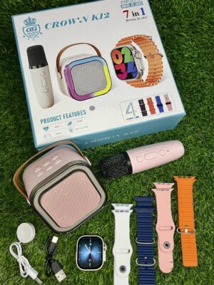 Crown K12 Watch & Speaker Set - Best Quality Speaker Set & Watch Set | Watch with Karaoke Speaker | Watch with 4 Multiple Random Color Straps