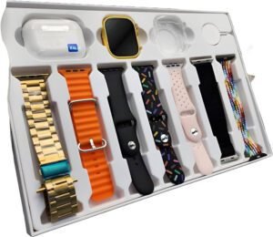 I20 Ultra Max suit Smart Watch 10 in 1 box 2.3inch large screen with 7 strips smartwatch With Airpords 2 (random color)