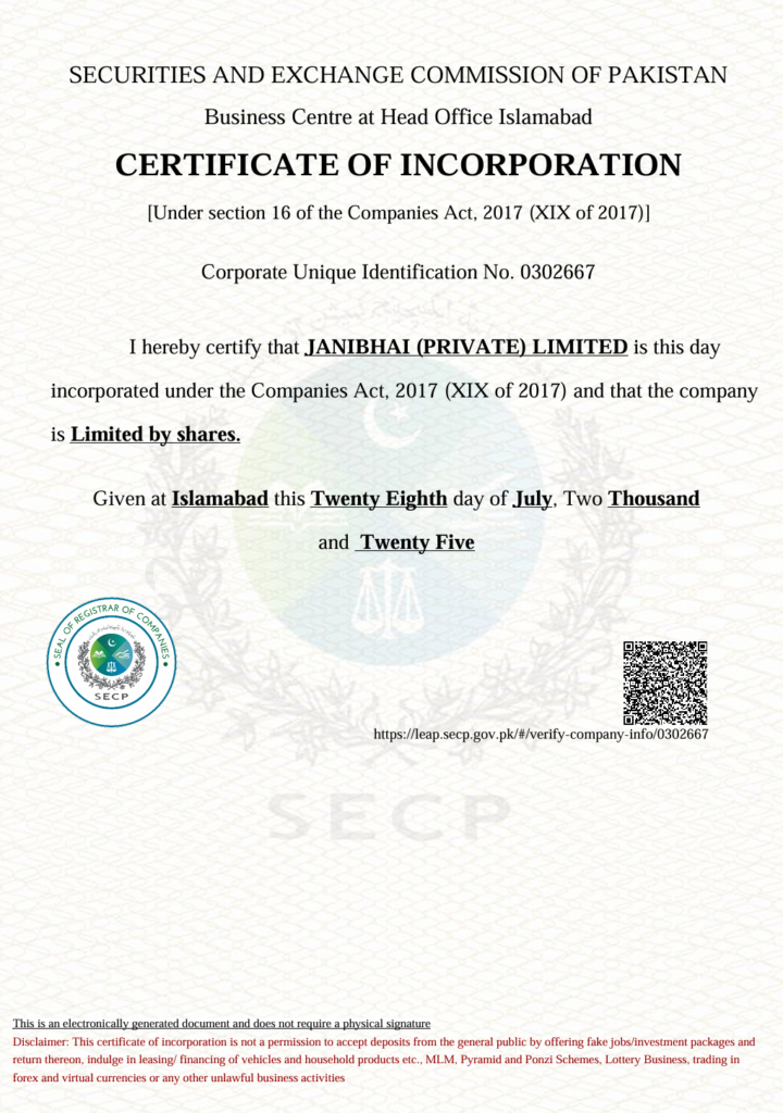 janibhai incorporation letter