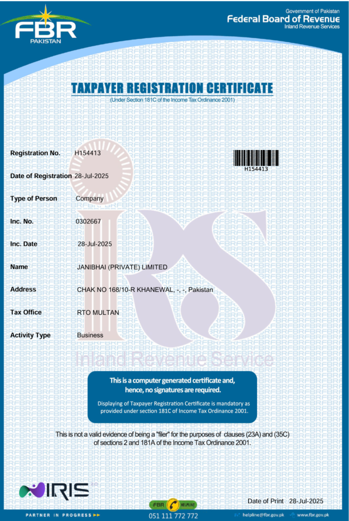 janibhai fbr ntn certificate