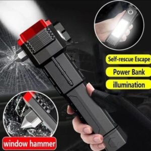 High-Power LED Torch Light - Rechargeable Flashlight With Tactical Hammer And Power Bank - Electronic Accessory Designed For Illumination And Daily Utility Routine